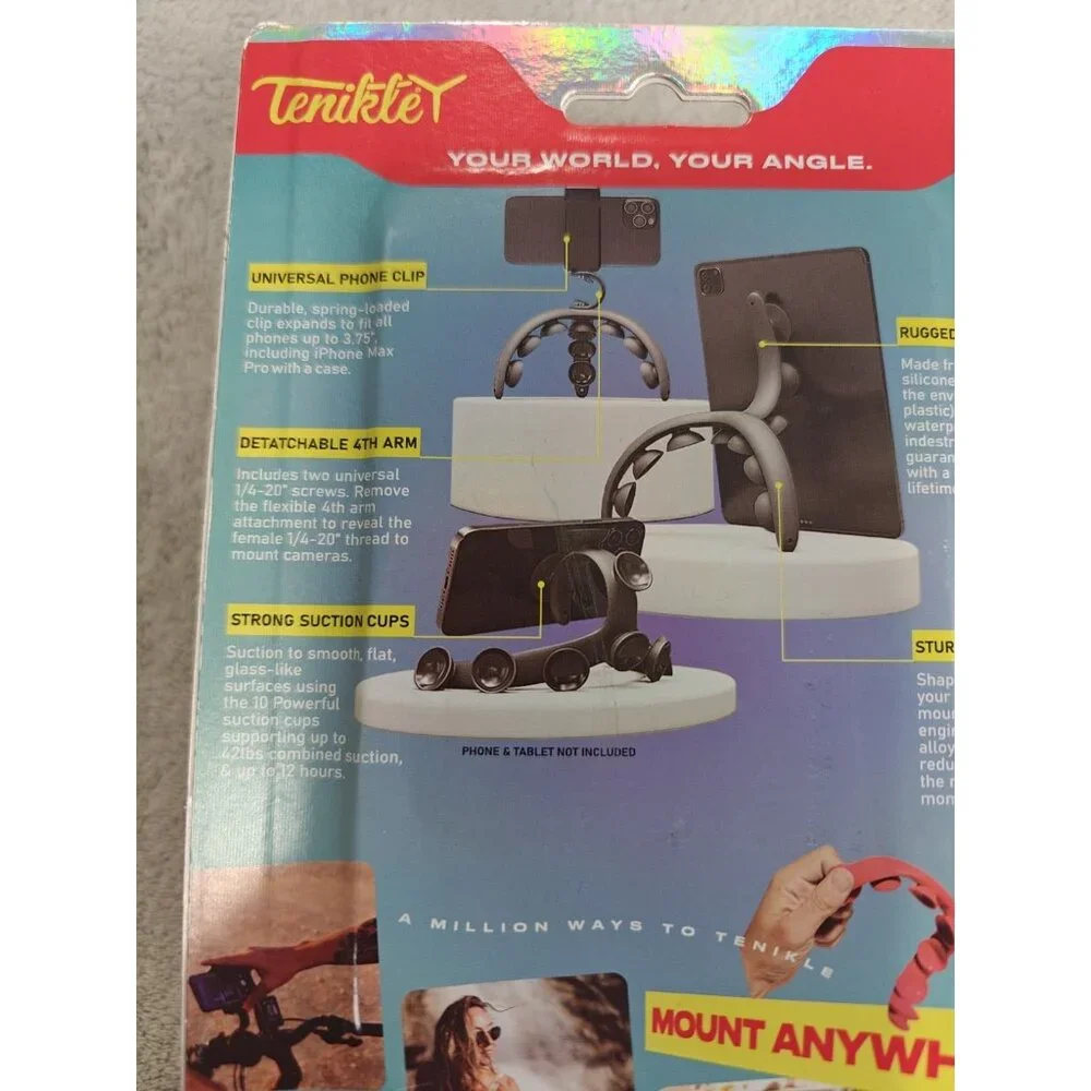 Tenikle Pro Flexible Tripod Bendable Suction Cup Camera & Phone Mount Black
